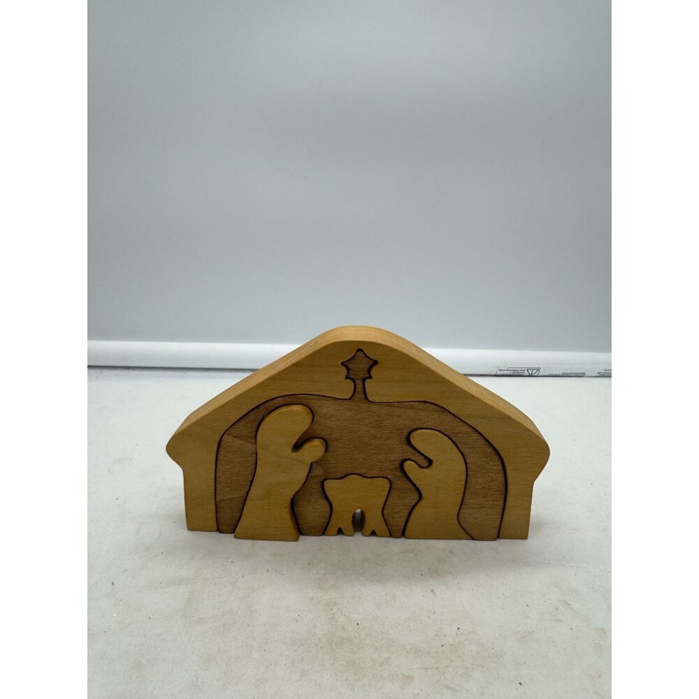Vintage Wood Cutout Nativity Scene Puzzle Christmas Decor
